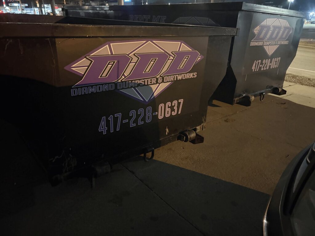 Diamond Dumpsters & Dirtworks branded roll-off dumpster